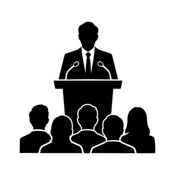 Business Speaker Giving a Presentation to Audience &ndash; Leadership and Public Speaking Vector Illustration