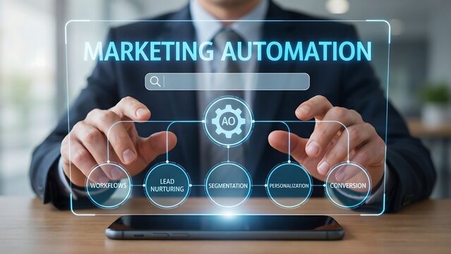 Marketing automation concept with digital workflow, lead nurturing, segmentation and conversion
