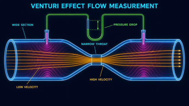 Venturi Effect Flow Measurement Links Velocity to Pressure Drop