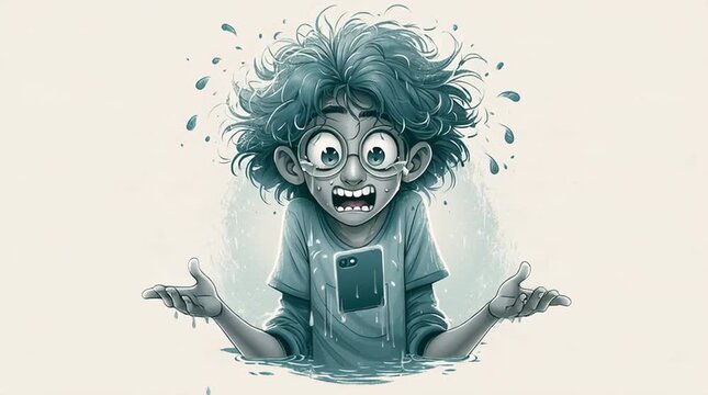 Digital burnout and social media anxiety stressed person with messy hair looking at smartphone screen cartoon style illustration on isolated background