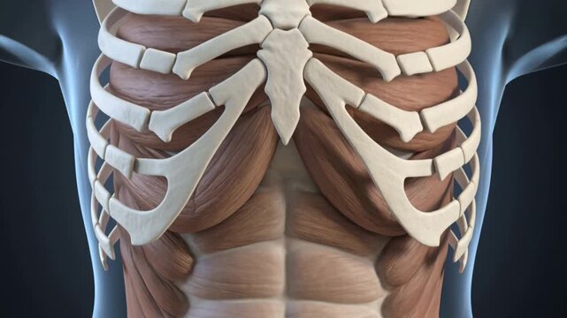 Human skeletal system and rib cage anatomy medical 3D model visualization