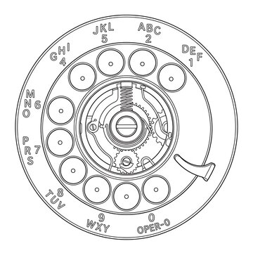Vintage Rotary Phone Dial Mechanism Outline Icon
