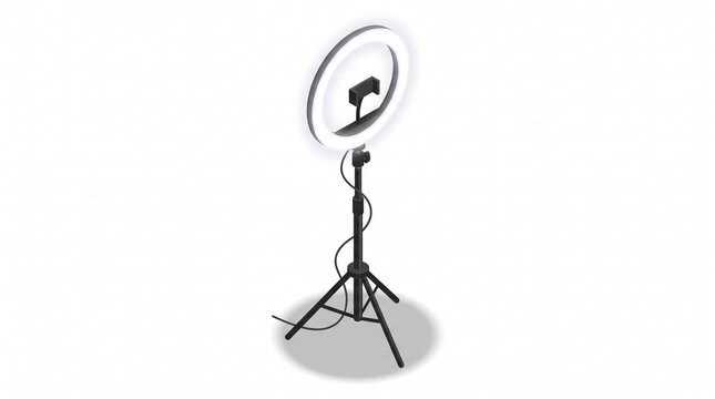 Isometric LED ring light on an adjustable tripod stand