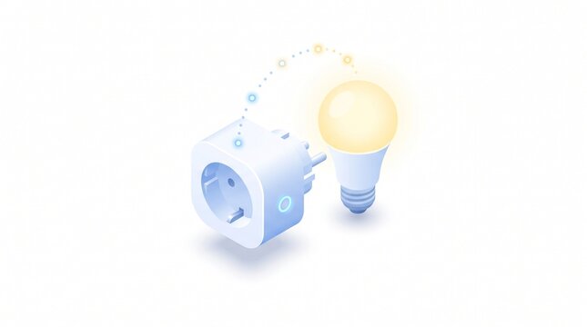Isometric smart plug and smart bulb set with a connection glow