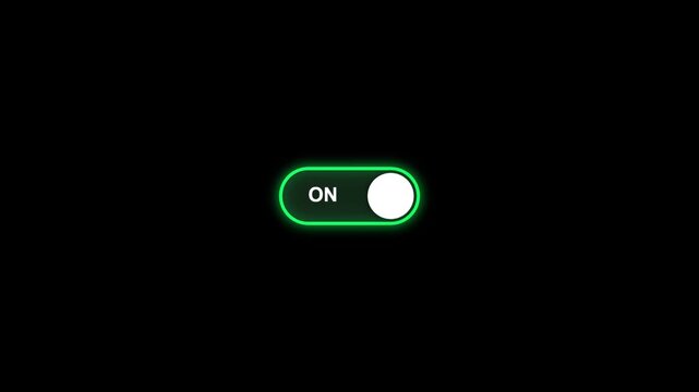 Minimalist on off toggle switch animation transitioning between red and green on black background.