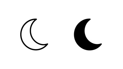 Crescent moon icon set featuring outline and solid styles for night sky and celestial design themes. © Iqrabatool