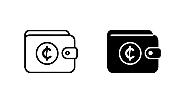 Wallet icon set with coin symbol in outline and glyph styles for finance.