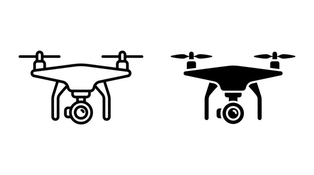 Professional drone camera quadcopter icon set with aerial surveillance and videography equipment symbols.