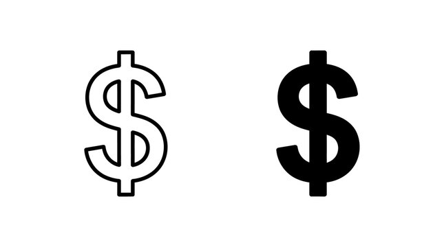 Dollar currency symbol in outline and solid black styles for financial icons.