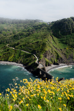 Gaztelugatxe island church bridge connecting coast