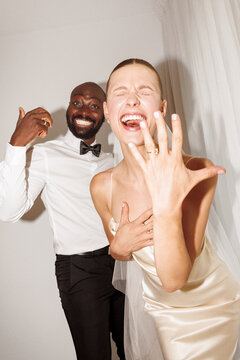 Excited newlyweds