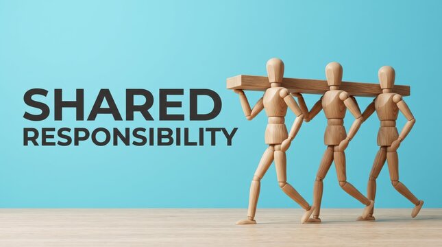 Three people carrying wooden cross showing shared responsibility