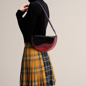 Red Handbag With Plaid Skirt Fashion