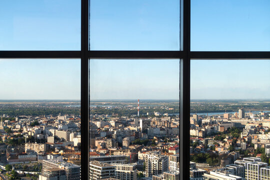 Belgrade, Serbia city window view and blue sky with copyspace
