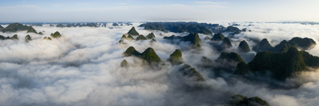Cao Bang Loop Karst Mountains Cloud Inversion Aerial Vietnam