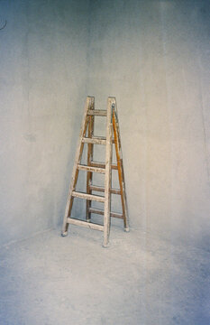 Analog Film Photograph of Vintage Wooden Ladder