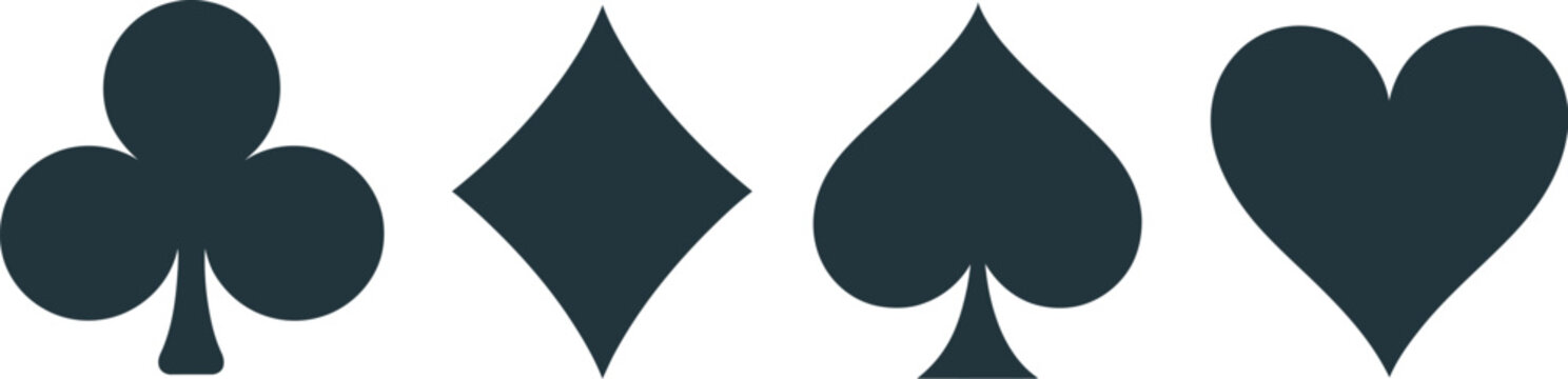 Playing card suits, hearts diamonds clubs and spades symbols for casino games poker gambling card decks and gaming design