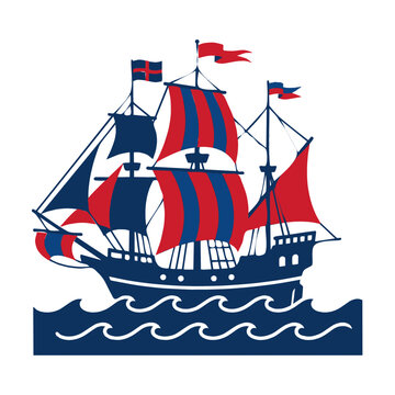 Columbus day historic sailing ship on blue ocean waves vector
