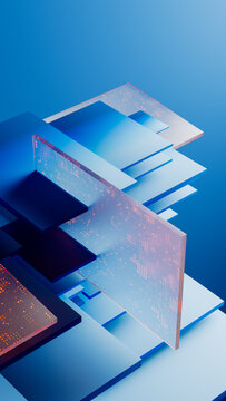 Vertical Data Layers and Glowing Digital Panels