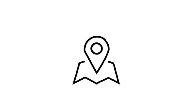map pointer icon, black location pin icon animation on white background, location icon animation. gps map pointer pulse animation, map, and travel planning featuring marker pins