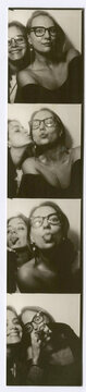Vintage Photo Booth Strip of Friends Making Funny Faces