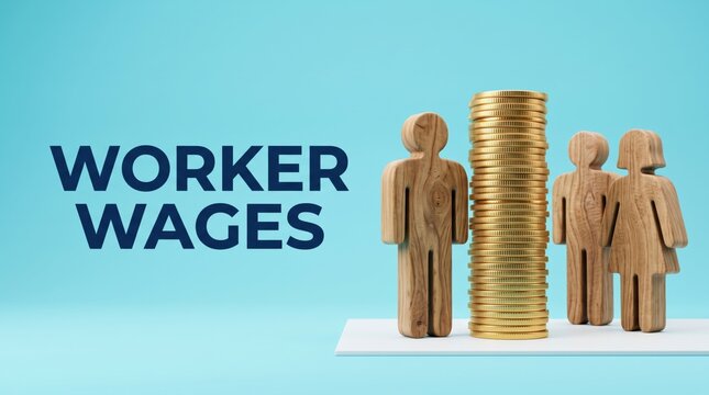Illustrated worker wages concept with money stack and people