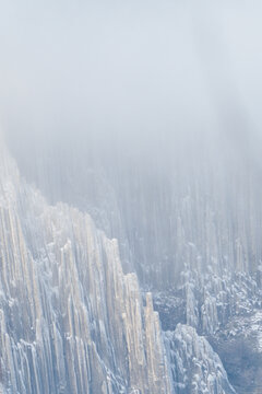 Frozen Ice Covered Rock Pillars