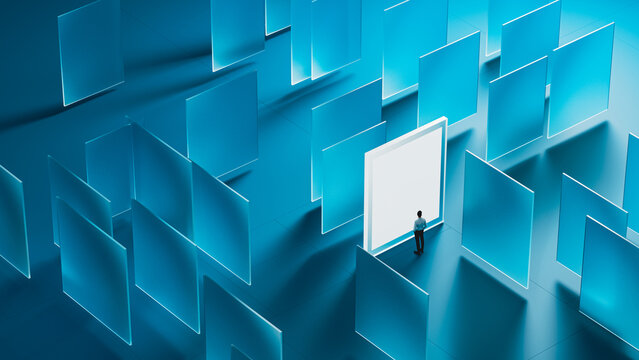Businessman Choosing a Screen in a Digital Network