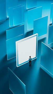 Businessman Before a Digital Screen in a Virtual Maze