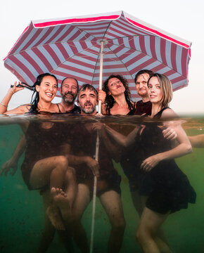 Joyful friends Surreal summer portrait