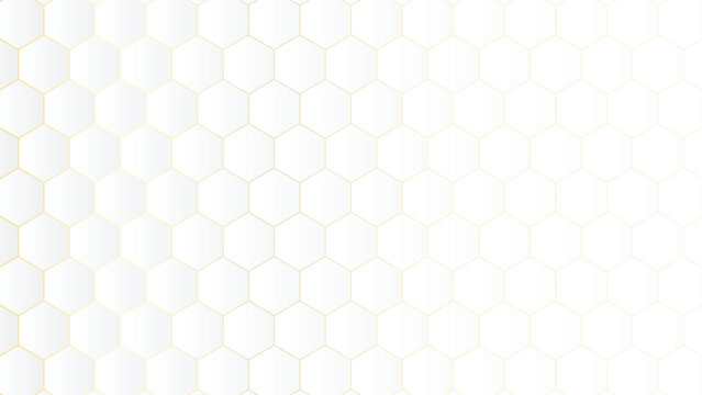 Elegant white abstract background with subtle hexagonal pattern and luxury golden line grid, ideal for premium covers and corporate designs.