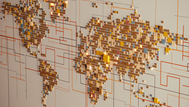 Connected World Map With Glowing Data Nodes