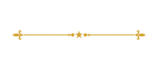 Elegant gold decorative text divider line with central star and fleur de lis for wedding invitation border isolated on white background vector © MDJAMAL