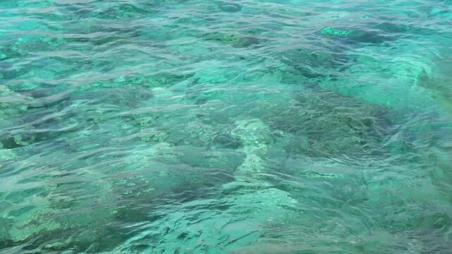 View of clear turquoise water of the Andaman Sea at the Similan Islands in Lam Kaen, Phang Nga, Thailand.