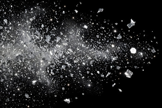 5D 4X Ultra Luxury Silver Dust Particles Sparkling Diamond Glitter Overlay On Black Background