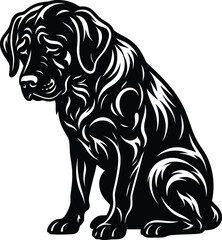 Obraz premium A striking black and white silhouette of a majestic newfoundland dog in a seated pose conveying loyalty