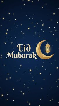 Eid Mubarak festival greeting with golden crescent moon and lantern motion graphic, ai generated