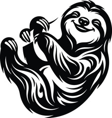 Fototapeta premium A charming black and white silhouette of a sloth enjoying a peaceful moment with a cup of tea