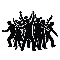 Fototapeta premium Active crowd cheering vector silhouette illustration of party people celebrating together.