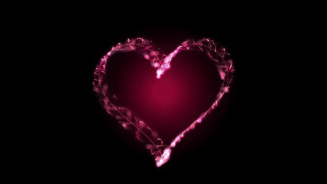 Glowing heart shape with intricate light design on transparent background