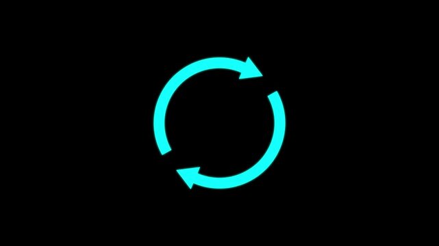 Circular refresh reload icon animation with rotating arrows. Refresh reload symbols, recycle signs, and repeat round arrow.