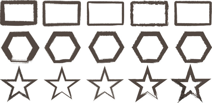Collection of geometric shapes including rectangles hexagons and stars in brown tones
