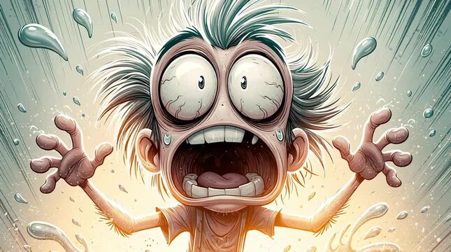 Stress and burnout concept cartoon character with wide eyes and messy hair screaming in panic emotional breakdown and mental health crisis animation