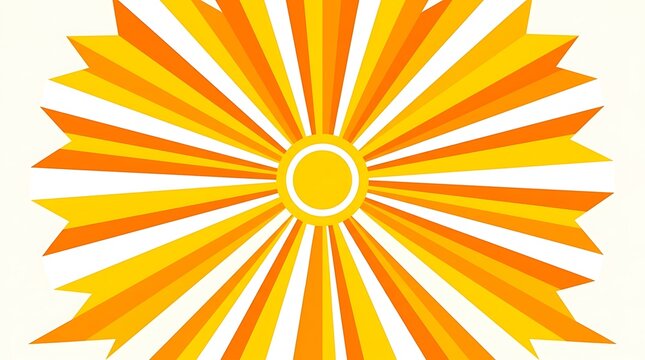 Vibrant retro sunburst radiating outwards with warm yellow, orange, and white stripes creating a dynamic, energetic, and cheerful abstract graphic background.