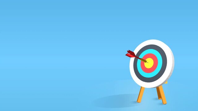 3D Bullseye Target Animation with Arrow Hitting Center, Success and Goal Concept