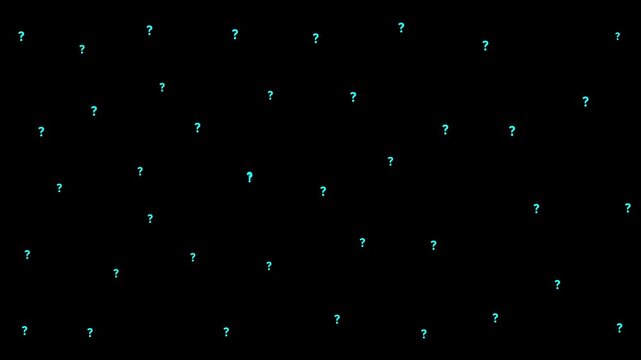Floating question marks background, animation, abstract concept, of uncertainty and, faq, minimalist black, and chine motion, 4k motion graphic animation.