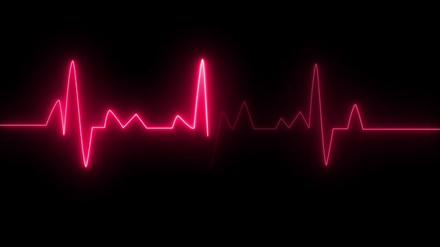 Glowing neon heartbeat pulse line animation. Neon heartbeat monitor ekg line animation. Medical laboratory concept on alpha transparent background.