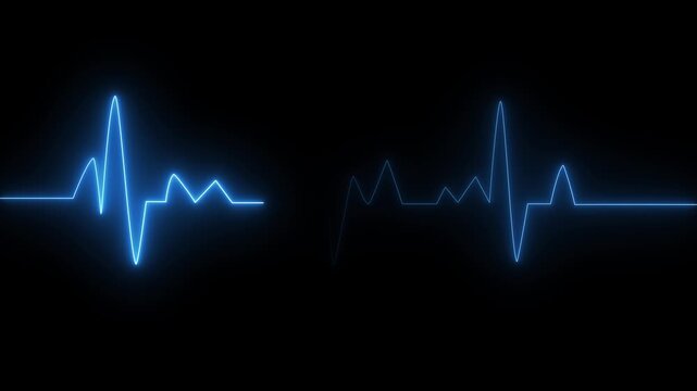 Glowing neon heartbeat pulse line animation. Neon heartbeat monitor ekg line animation. Medical laboratory concept on alpha transparent background.