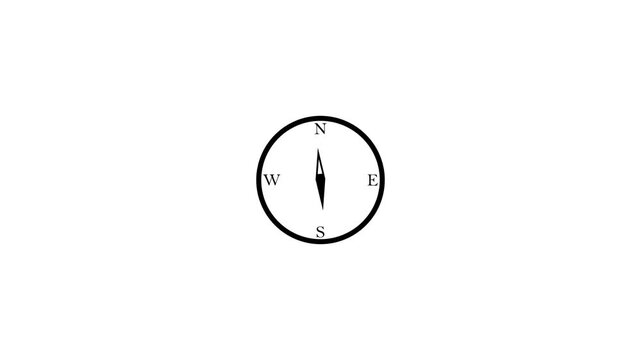Minimalist black compass loop animation on white background, abstract direction navigator video element.