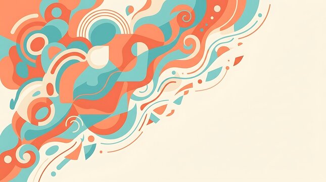 Vibrant retro abstract vector background with flowing wavy geometric shapes, playful orange and turquoise palette, modern creative graphic design concept.